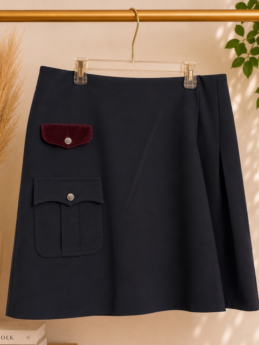 Golfino Dark Navy A-Line Skirt with Burgundy Accent Pocket